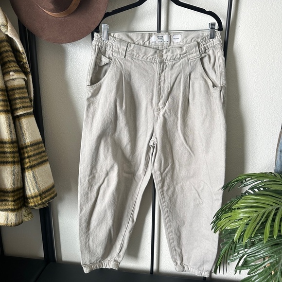 Bershka Denim - Bershka grey ivory pleated balloon jeans retro oversized baggy denim 90s vintage